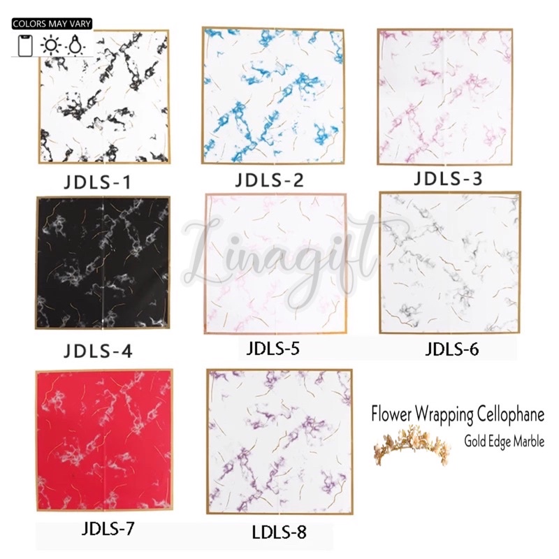 ( 5 Lembar ) GOLD EDGE MARBLE - FLOWER WRAPPING PAPER PLASTIC CELLOPHANE KERTAS BUNGA BUKET / FLORIST