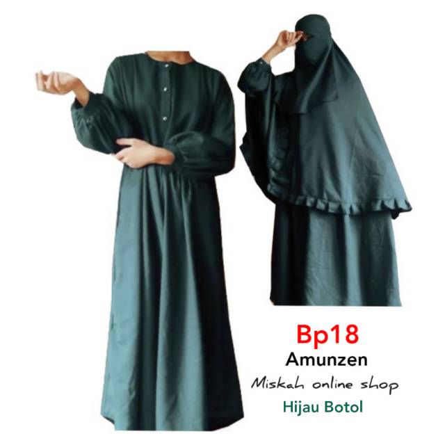 [MISKAH] Size 9,11,13. Gamis Syarii Anak Cadar Bandana  / Set Banat Amunzen Hijau Botol.
