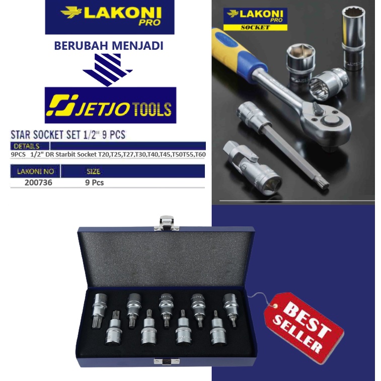 Mata Sok Bintang / Starbit Socket Set 1/2&quot; 9 Pcs Lakoni Pro 200736