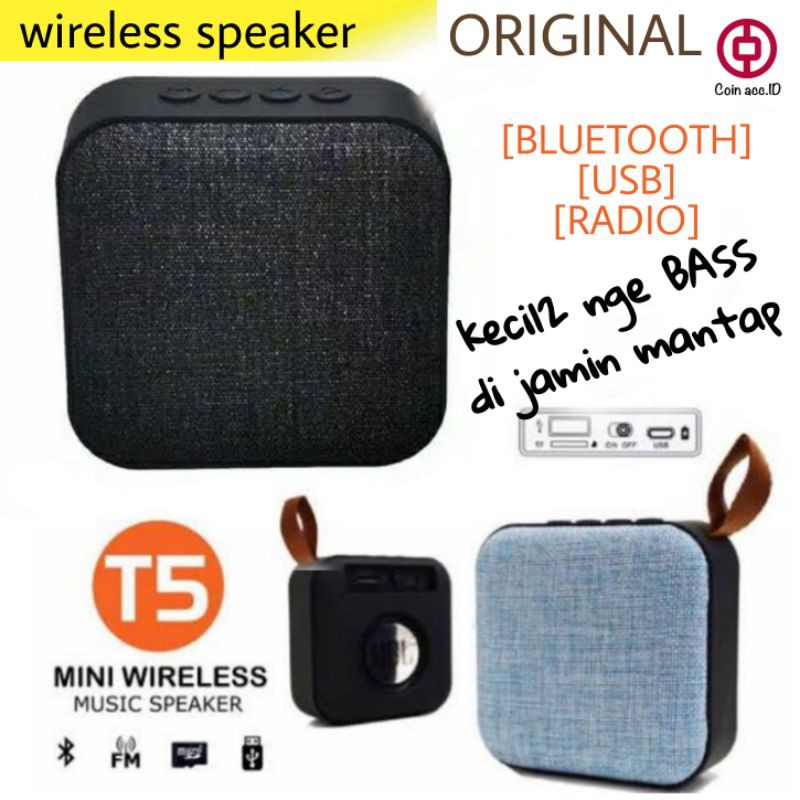 (COD) SPEAKER MINI WIRELESS T5 [powerfull bass] BLUETOOTH RADIO USB SD CARD - music box/salon/speker