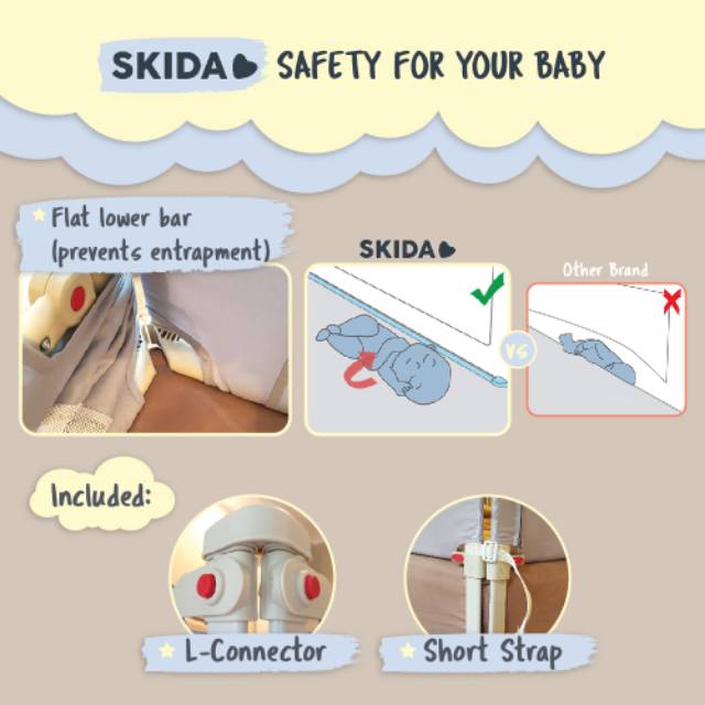 SKIDA❤️ Extra Tall [120cm, 160cm, 180cm, 200cm] Slide Down Bedrail Pagar Pengaman Ranjang Kasur Anak