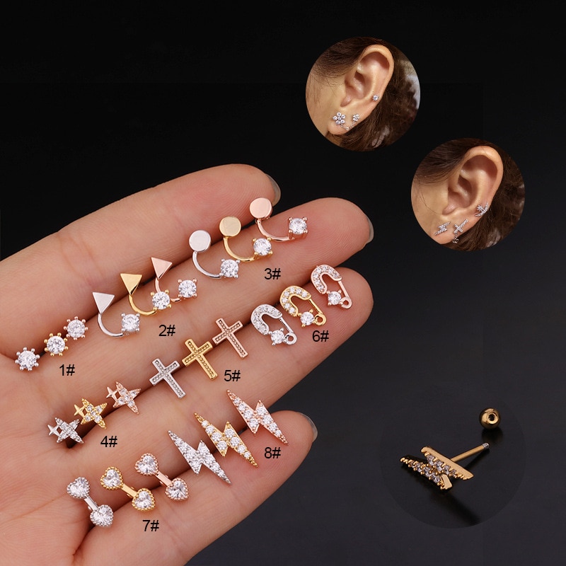 1 Pc Anting Stud Tindik Tulang Rawan Bahan Stainless Steel Untuk Wanita