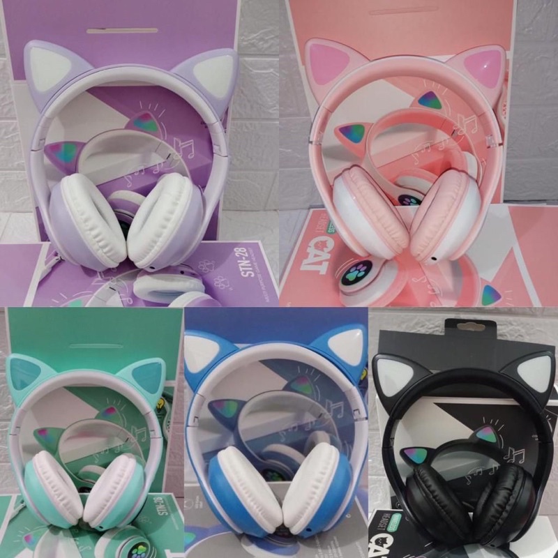 HEADSET BLUETOOTH CAT EAR STN-28 / HEADPHONE BLUETOOTH TELINGA KUCING / HF BLUETOOTH NEKO MIMI / HAN