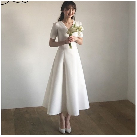 Simple satin mini dress korean style wedding/party dress