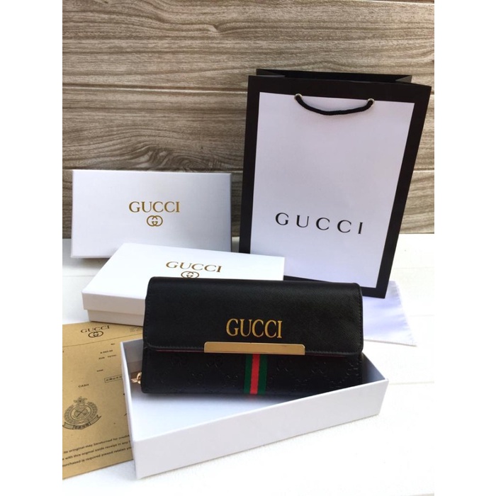 ORIGINAL// DOMPET PANJANG WANITA GUCCI MAGNET RES FREE BOX FREE PAPERBAG IMPORT - Hitam