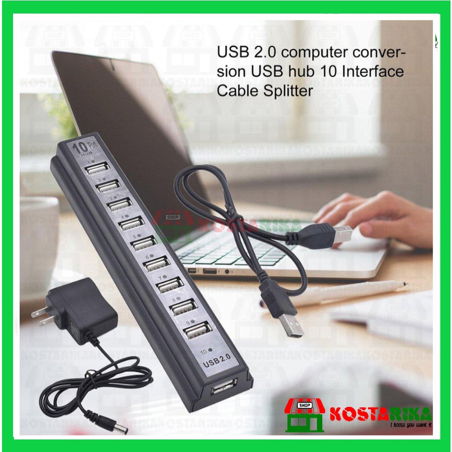 HUB USB 10 port + adaptor power DC 5V