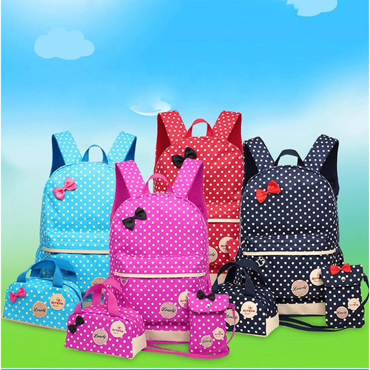 TAS RANSEL BERANAK SET 3IN1 MODEL PITA POLKA COCOK UNTUK SEKOLAH ANAK