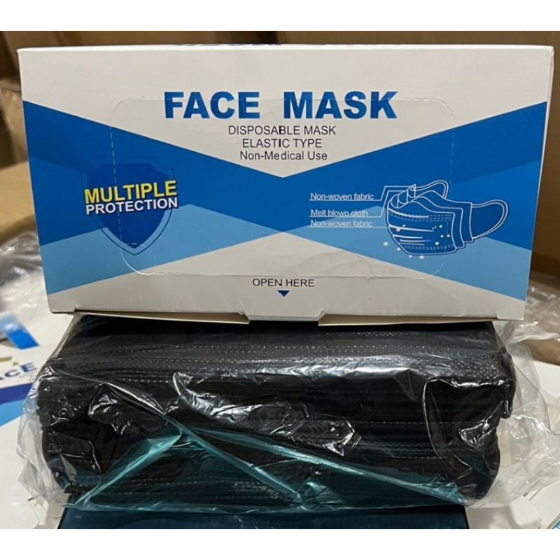 Masker 3ply Earloop box isi 50pcs hitam full