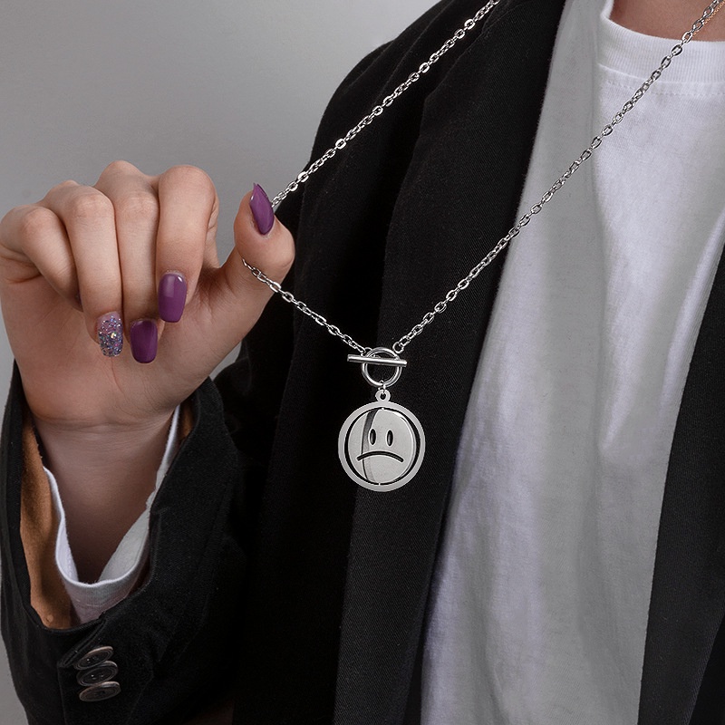 Korean Hip-hop Double Face Emoji Smile Pendant Necklace As A Gift Jewelry Smile Set Sweet Heart Jewelry