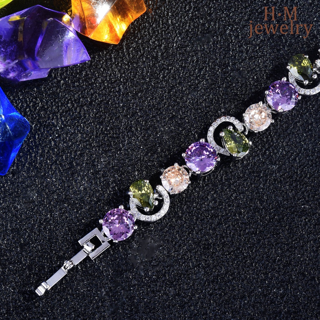 Gelang Tangan Batu Tourmaline Amethyst Olivine Warna-Warni Untuk Wanita