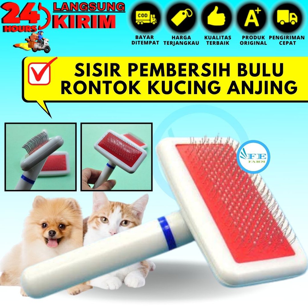 Sisir Pembersih Bulu Anjing Kucing Warna Merah FEFARM