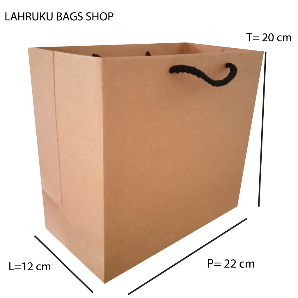 

Tas Kertas Polos Custom Kraft Coklat Size PLT 22x12x20 Bertali Hitam Bagus Murah Buat Acara Apapun