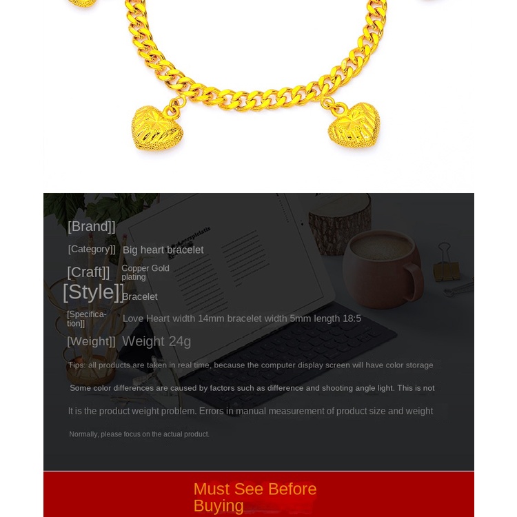 Gelang Lapis Emas Asli Kadar 375 Desain Hati Kecil Gaya Bangkok Untuk Wanita
