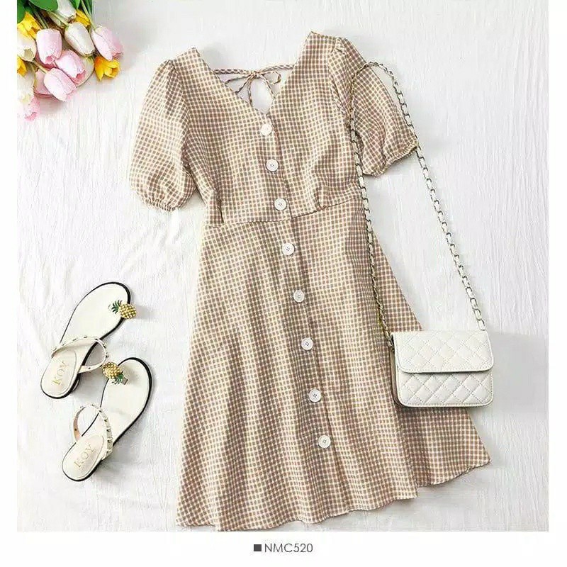 FWG - DRESS SUMMER SQUARE / DRESS KOTAK / DRESS WANITA / DRESS KOREA WANITA