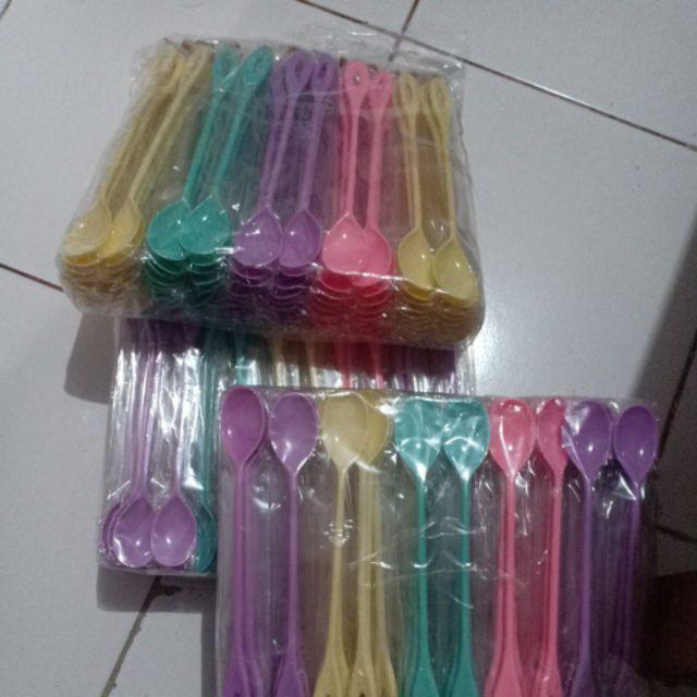 (isi 100) Bro Souvenir Sendok Jus Es Teh Hangat Plastik Melamin Warna Panjang Murah