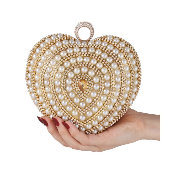 LAJOREE Love Clutch Tas Pesta Mewah Wanita Bentuk Hati Love Cantik Mutiara Clutchbag