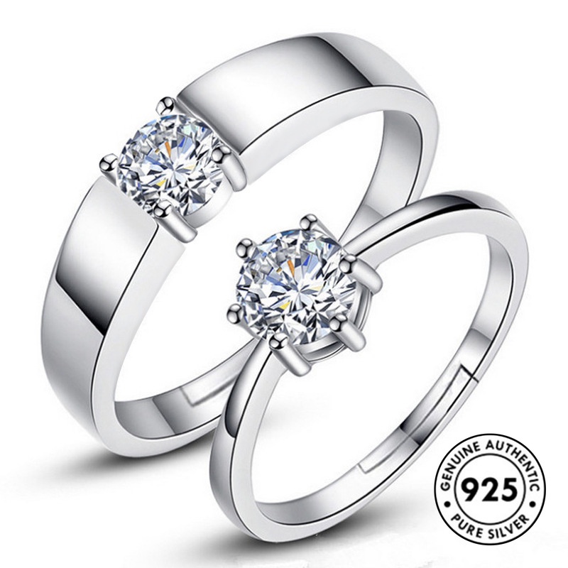 Cincin Pasangan Bahan S925 Silver Plated Aksen Berlian