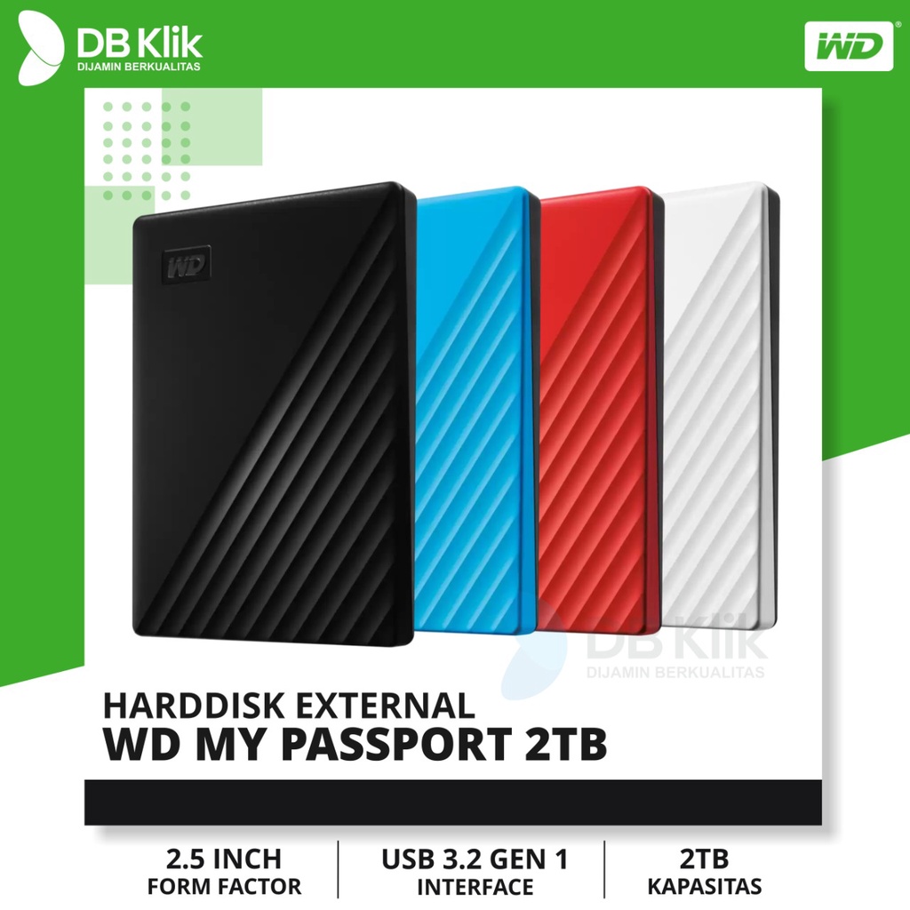 HARDDISK External WD Passport 2TB 2.5 Inch NEW | Hitam