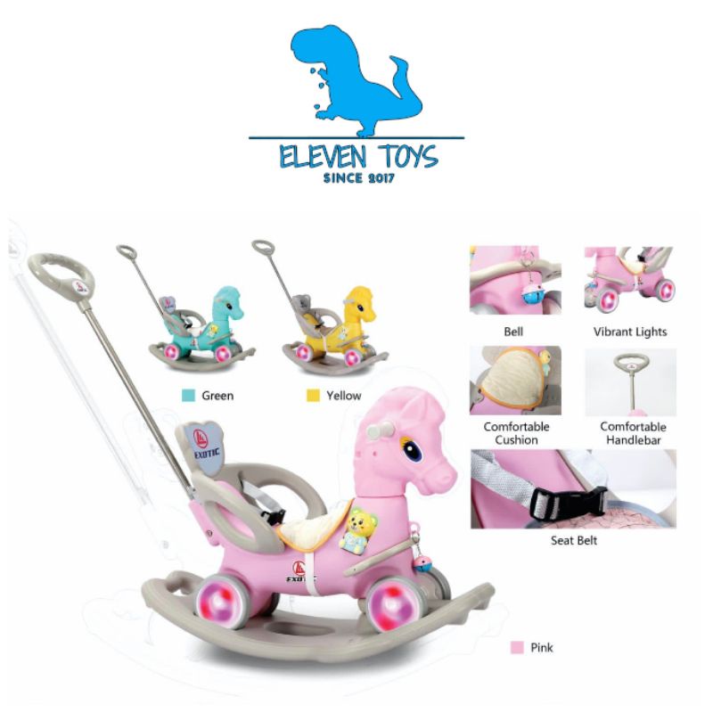 Exotic ET 2110 / mainan kuda goyang 3in1 kepala dino / mainan anak kuda goyang / mainan jadul kuda g