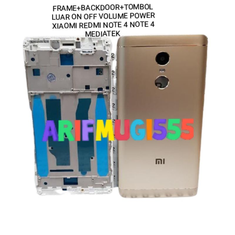 Frame Plus Backdoor Kesing Casing Housing Fullset Tulang Lcd Xiaomi Redmi Note 4x Mediatek Original