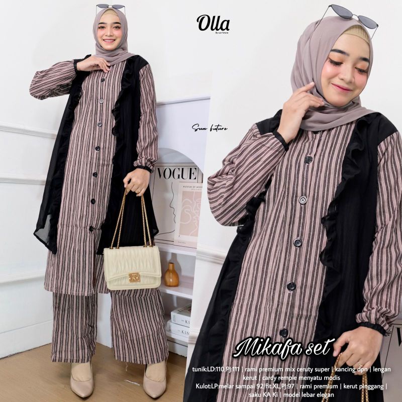 Mikafa Set By OLLA • Setelan Wanita • Atasan Blouse Tunik Kulot Celana Panjang Wanita Muslim Set