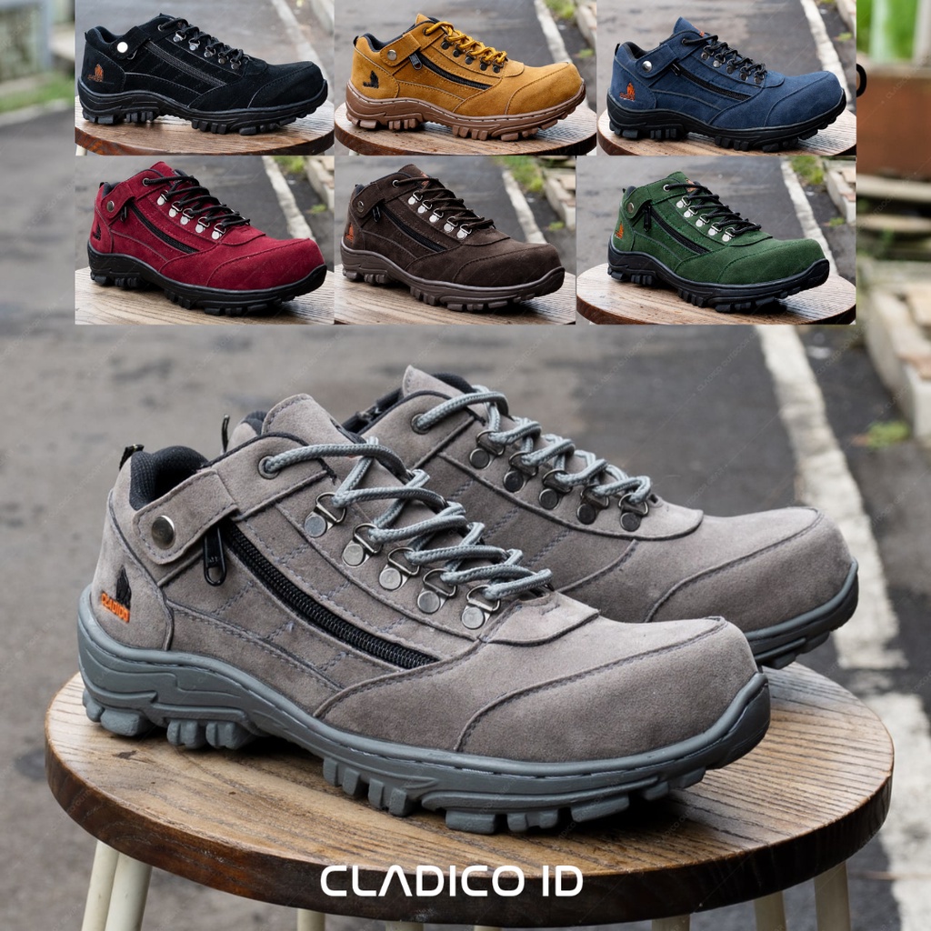 Lion Low Cladico Sepatu Safety Boot Pendek Ujung Besi Bahan Suede Premium Dengan Resleting Kerja Proyek Lapangan Outdoor Berkendara Sefty Shoes Cowok Model Keren