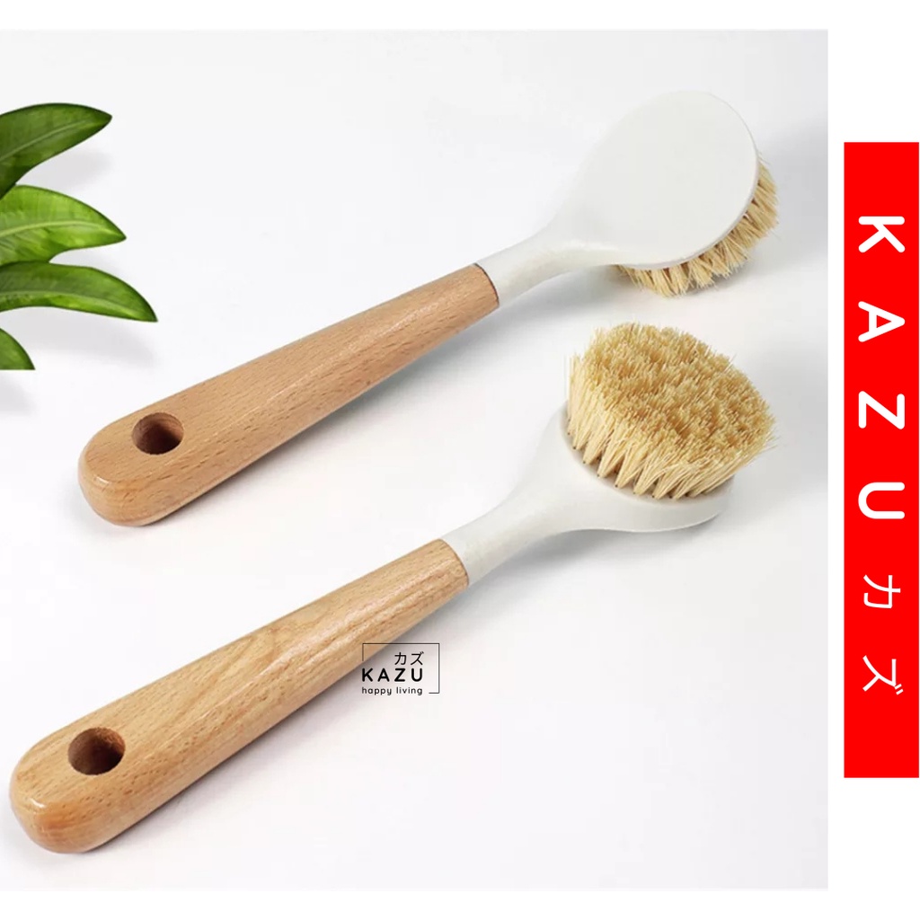 KAZU KHL236 Sikat Cuci Piring Gagang Kayu Pembersih Dapur Serbaguna Panci Wajan Kompor