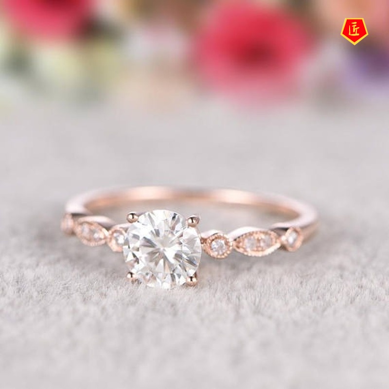 [Ready Stock]18K Rose Gold Moissanite Ring Simple Personality