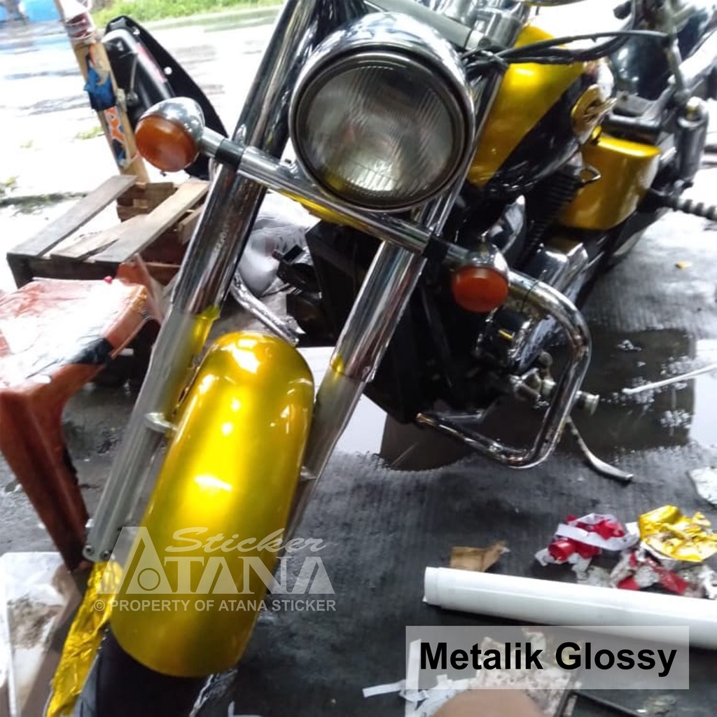 Skotlet Kuning Metalik Doff Glossy Scotlet Emas Gold Dop Gloss Metallic Satin Stiker Candy Paint Decal Motor Mobil Anti Gores Body Background Aquarium Aksesoris Variasi Vespa