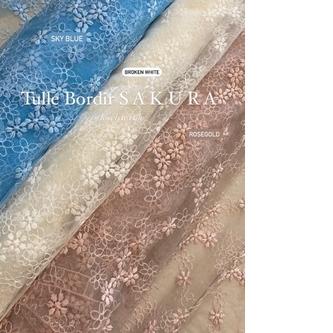 ❊ Tulle Bordir Sakura Kain Tile Motif Kain Kebaya Brokat ✲