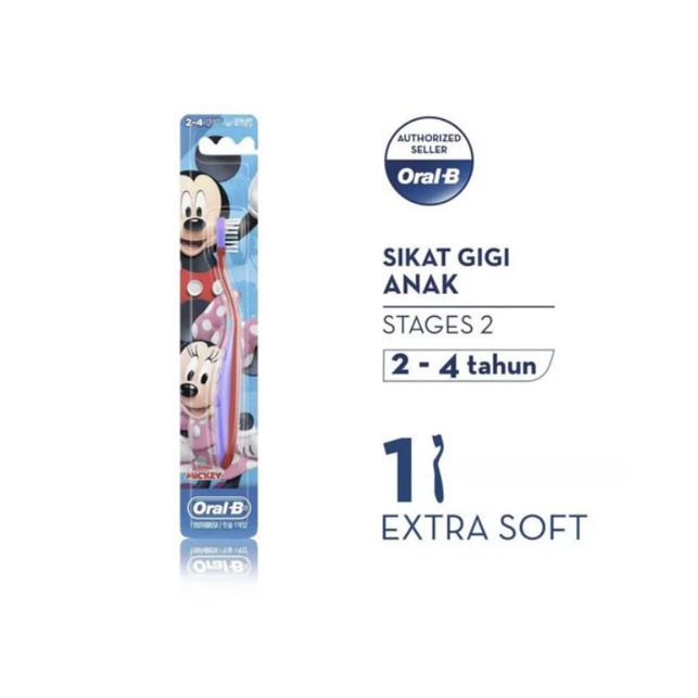 Oral-B Kids soft toothbrush stage 2 (2-4Tahun) Disney mickey / Sikat gigi anak oral B stages 2