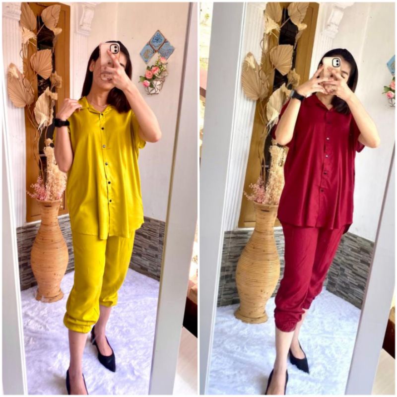 BISA COD AZKIYAHIJAB29 ONESET JOGGER PENDEK ONE SET CELANA JOGER WANITA SETELAN POLOS SETCEL RAYON P