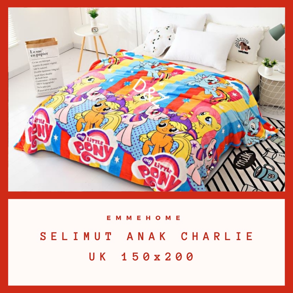 Selimut Bulu Karakter Anak Tebal Lembut &amp; Halus Motif Bunga &amp; Karakter Anak &quot;Charlie&quot; Ukuran 145x200