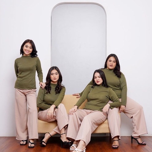 Big Size Manset Turtleneck Wanita Lengan Panjang Knit Premium Rajut Rib Jumbo Oversize XL XXL Atasan