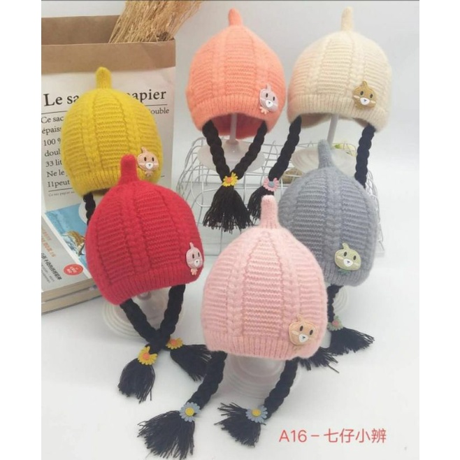 Topi Rajut Kepang Bayi Perempuan Import