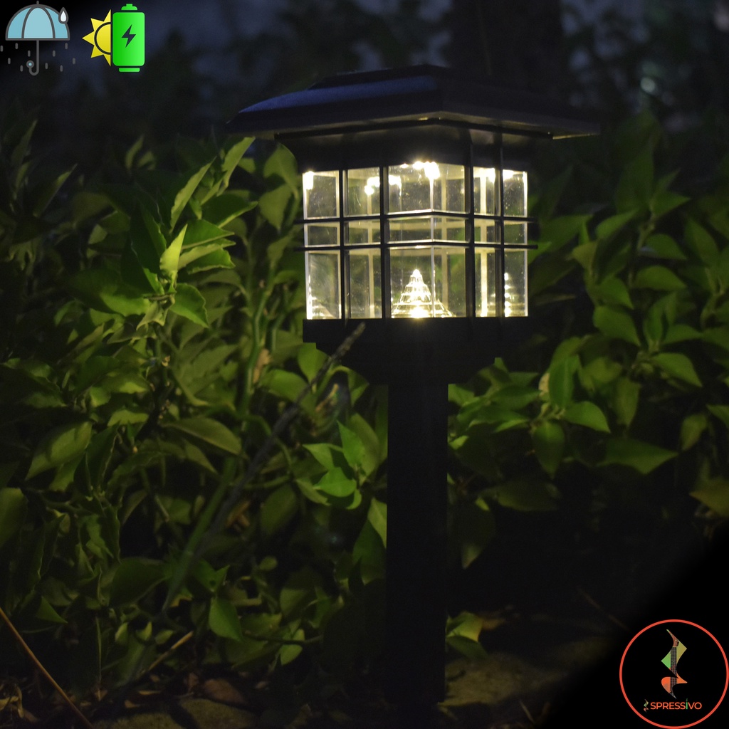 Lampu taman solar tancap 3 LED kaca tenaga surya 2 mode berdiri klasik