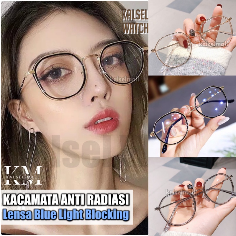 Kaca Mata Anti Radiasi Wanita Pria Poligonal Kacamata Antiradiasi Blue Light Layar HP Komputer TV Laptop Kcamata Import Frame Tebal Gaya Retro Korea KCP4