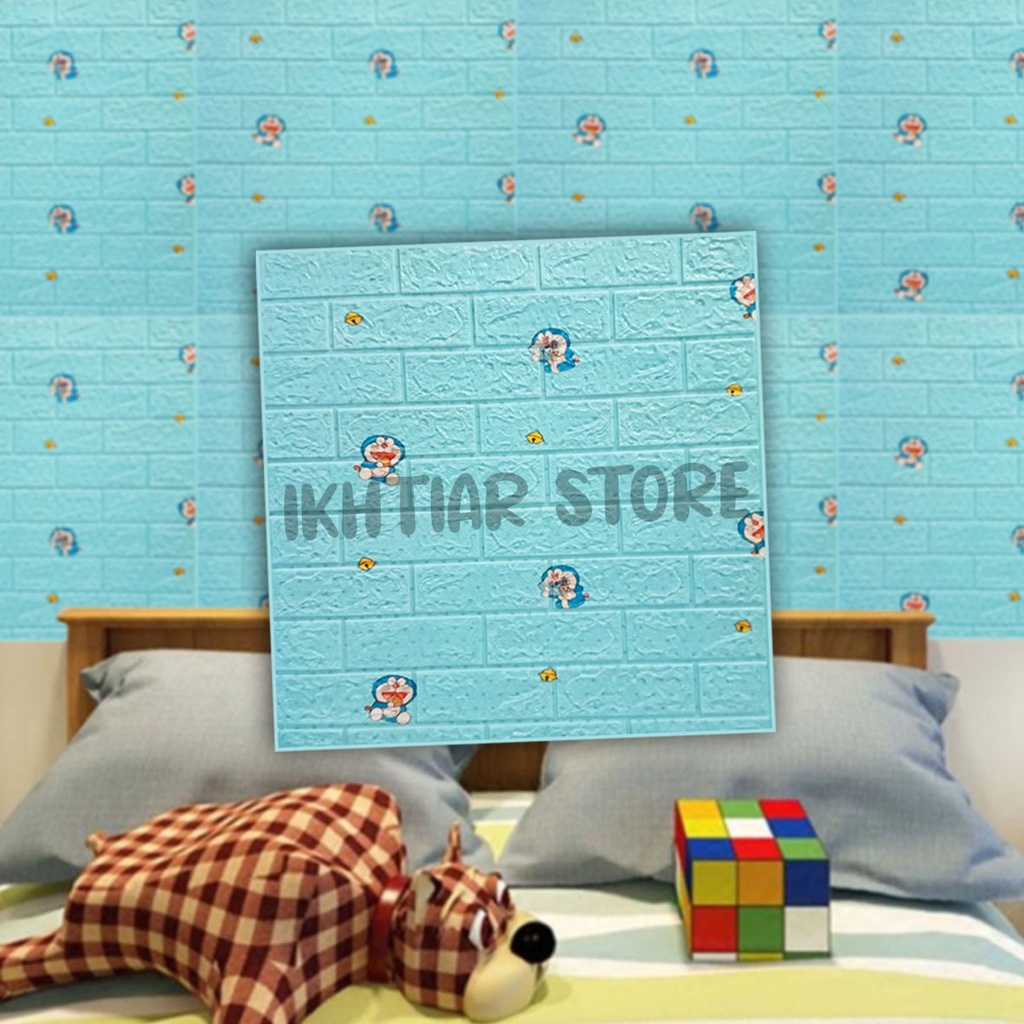 Wallpaper 3D Sticker  Dinding Motif Corak Batu Alam / Wallpaper 3D Foam Brick Emboss-DORAEMON