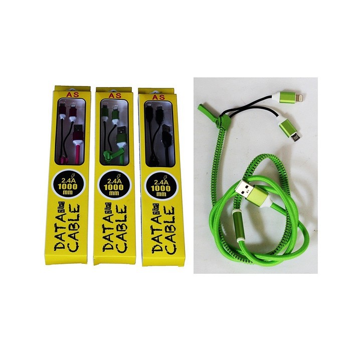 Kabel Zipper 2in1 2.4A Kabel Data Resleting Mikro dan OS