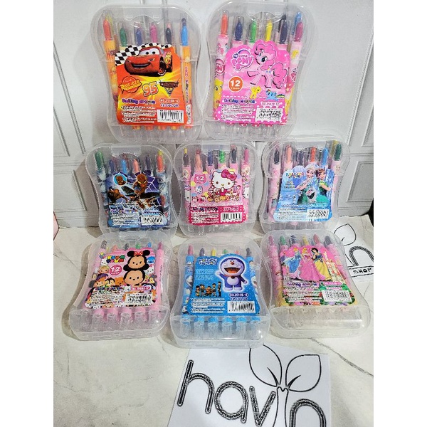CRAYON PUTAR PENDEK MIKA 12WARNA/KRAYON PUTAR MIKA/ROLLING CRAYON MIKA