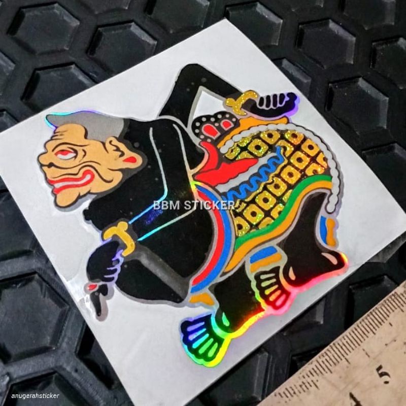 

Stiker wayang Semar atas warna warni dasar hologram