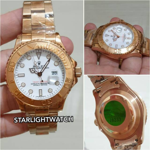 JAM TANGAN ROLEX YATCH MASTER AUTOMATIS ROSEGOLD WHITE DIAL