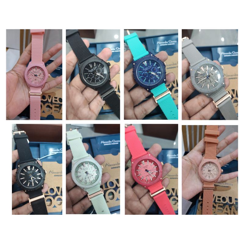 jam tangan unisex alexandre christie ac6584 green ocean rubber 6584 original gatansi resmi