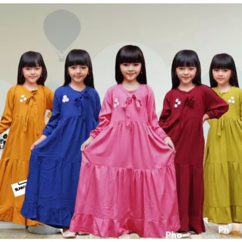 midi dress anak/gamis anak kekinian/gamis midi anak terbaru/gamis anak termurah 2-10 tahun