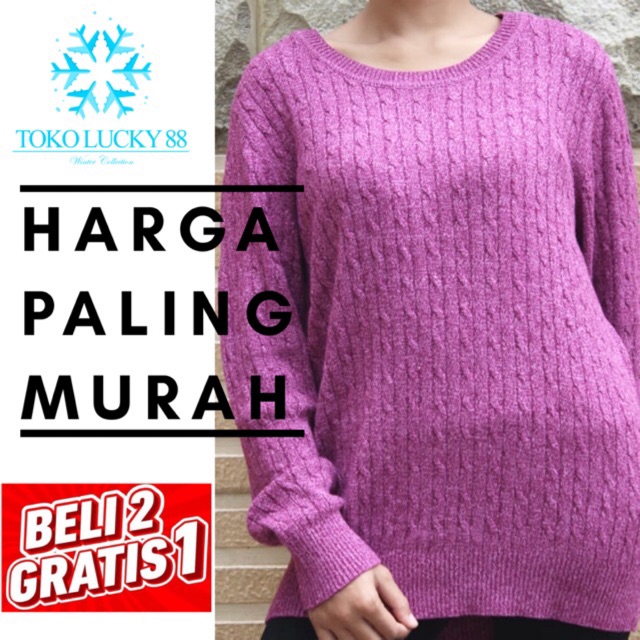 BELI 2 GRATIS 1 Sweater Rajut  Ungu  Purple Wool Musim 
