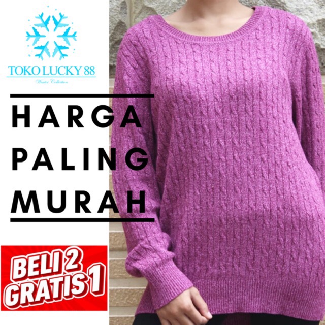 IMPORT BELI 2 GRATIS 1 Sweater Rajut Ungu Purple Wool Musim Dingin Infinity Baju Winter Alex Piere