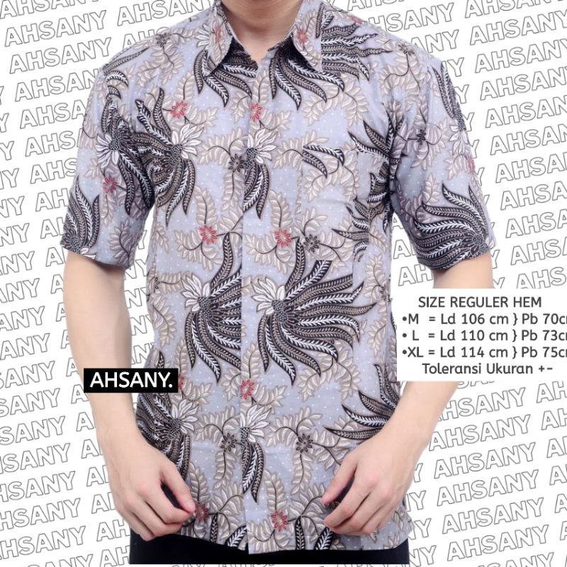 Baju Batik Pria Lengan Pendek Halus Bahan Katun Motif Kubis Abu KAB01 Seragam Kantor Kerja Hajatan Pernikahan Murah Tidak Luntur Regular Fit