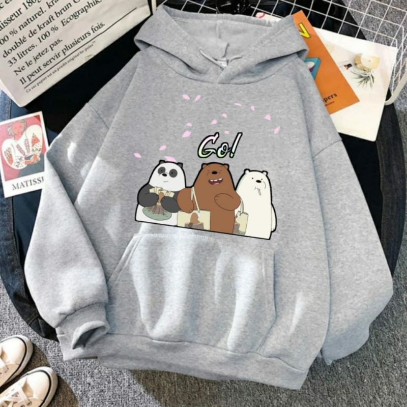 Hoodie Wanita Gambar Bears Oversize Korean Style Sweater Murah Tebal Xxl Kekinian Lilac Panda Boba