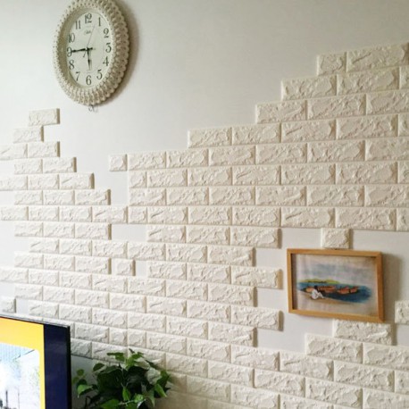 Wallpaper Foam 3D Bata Putih White Brick Panel CLASSIC BRICK 77cm*70cm Putih Glossy