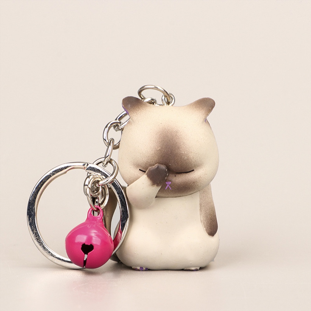 Needway  Fashion Jewelry Shy Cat Keychains Ornaments Gifts Chubby Kitten Animal Keyrings Cute Charm Cartoon PVC Bell Door Key Bag Decoration/Multicolor